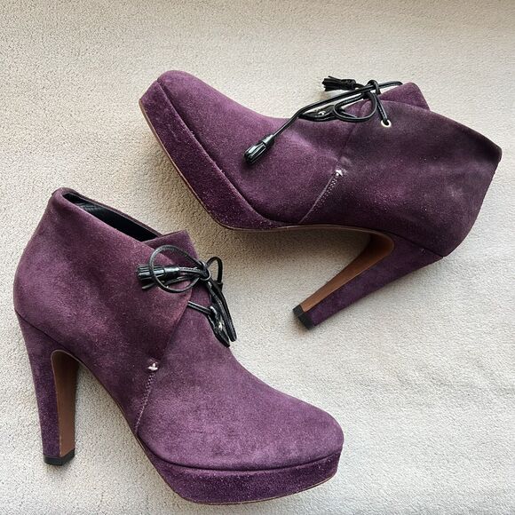 Rag & Bone Purple Suede Lace Up Ankle Heeled Boots Booties Women's EU 38 US 8 - Picture 1 of 16